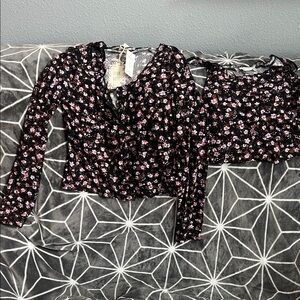 Pink Rose Black Floral Blouse